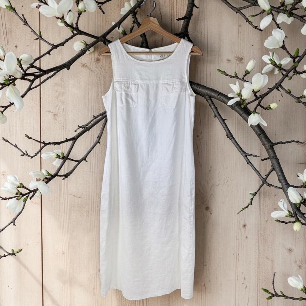 Petite Sophisticate Women's 10P White 100% Linen lined Sleeveless Maxi Dress